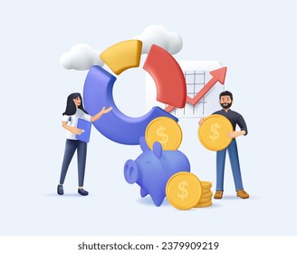 Business time management and planning concept 3D. Business people successfully doing various business activities. Set of minimal style 3D cartoon vector illustrations