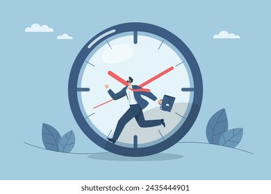 Business time management planning, Time rush in work or schedule an appointment, Quick response time work, Businessman runs fast according to clock time. Vector design illustration.