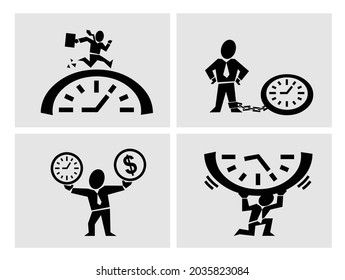 Business time management, time pressure, work deadline concept icons
