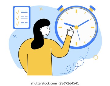Business time management scene.The character plan their meetings on the calendar.They manage their working time.They organize their meetings and complete tasks on time.Vector illustration.