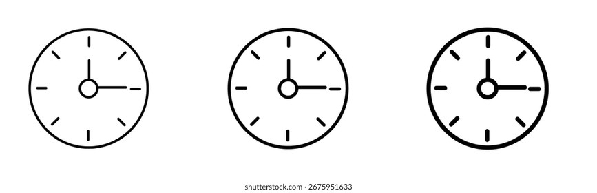Business time management simple clock icon set minimalist stroke line isolated on white background
