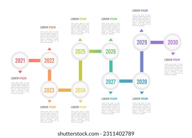 Business timeline 10th anniversary. Infographic timeline, milestone, roadmap. Vector illustration.