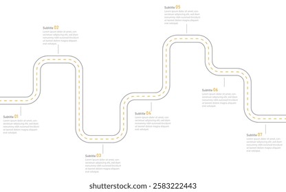 Business Timeline 7 Annual Business Milestones. Infographic roadmap design template. Business Presentation, Planning and Project. Vector Illustration.