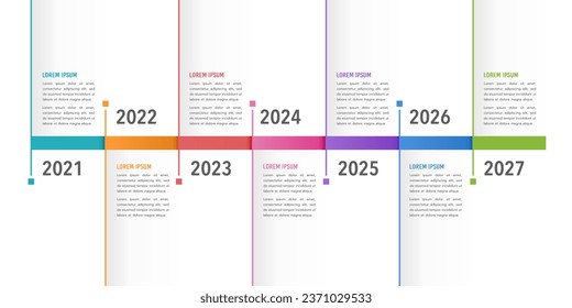 Geschäftszeit 7 Jahre. Infografische Design-Vorlage für Unternehmen. Meilenstein, Jahrestag, Planung und Roadmap Vektorgrafik.