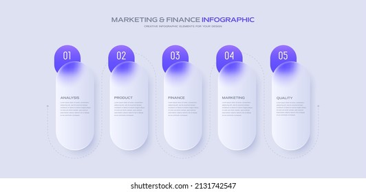 Business timeline chart template. Infographic 5 steps. Glass morphism effect. Vector illustration.