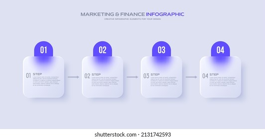 Business timeline chart template. Infographic 4 steps. Glass morphism effect. Vector illustration.