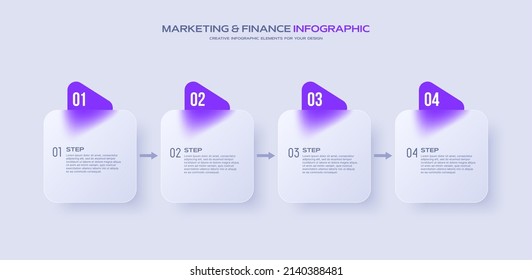 Business timeline chart template. Infographic 4 steps. Glass morphism effect. Vector illustration.