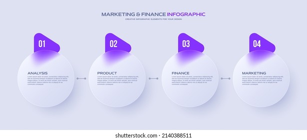 Business timeline chart template. Infographic 4 steps. Glass morphism effect. Vector illustration.