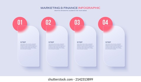 Business timeline chart template. Infographic 4 steps. Glass morphism effect. Vector illustration.