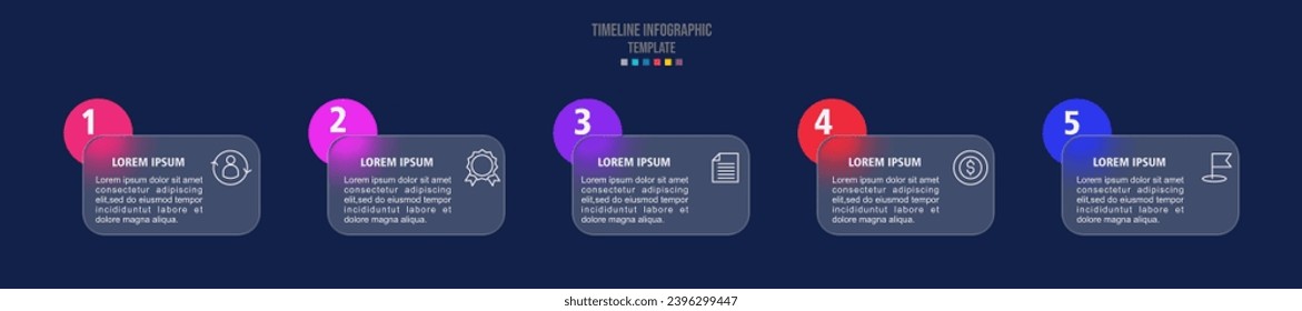 Business timeline chart template. Infographic 5 steps. Glass morphism effect. Vector illustration