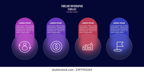 Vorlage für Zeitpläne für Unternehmen. Infografik 4 Schritte. Glasmorphismus-Effekt. Vektorgrafik.