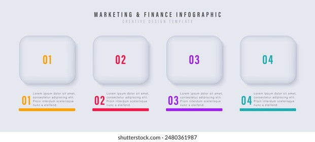 Business timeline chart template. Infographic 4 steps. Glass morphism effect. Vector illustration.