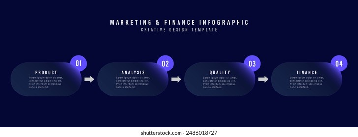 Business timeline chart template. Infographic 4 steps. Glass morphism effect. Vector illustration.