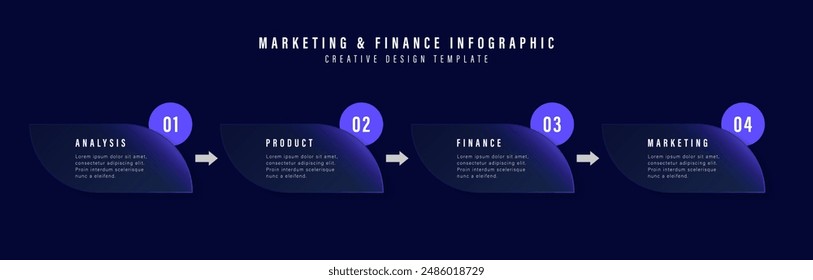 Vorlage des Geschäftsplandiagramms Infografik 4 Schritte. Glasmorphismus-Effekt. Vektorillustration.