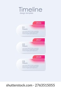 Business timeline chart template. Vertical infographic 3 steps. Glass morphism effect