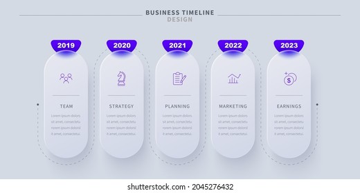 Business Timeline Flow Chart Infographic Template Design With Yearly Stages From Team To Earnings.