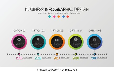 Business timeline infograph with 5 options. Vector