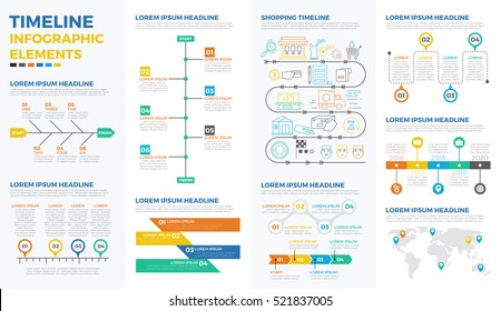 Business timeline infographic elements with illustrations and icons for data report  and information presentation