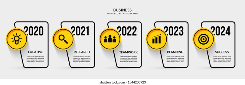 Business timeline infographic with five steps, Outline data visualization
