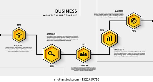 Business timeline infographic with multiple steps, Outline data communication for business report