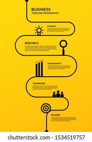 Business timeline infographic with multiple steps, Outline data visualization workflow template