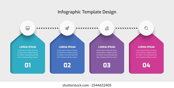 Business Timeline Infographic Presentation with Dotted Line Circle Label 4 Number and Icon