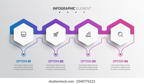 Business Timeline Infographic Presentation with Gradient Color Hexagon Label 4 Option and Icon