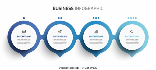 Business Timeline Infographic Presentation Template with Circle Label Blue Color Icon and 4 Option