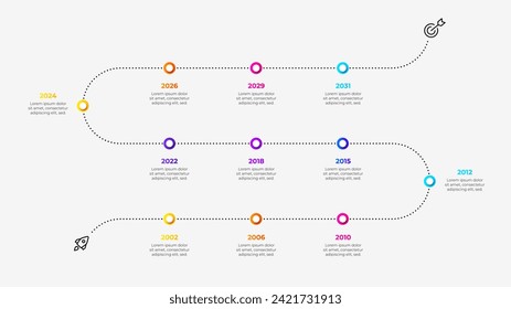 Diseño de plantillas de infografía de línea de tiempo de negocios. Presentación con 11 opciones, pasos o procesos