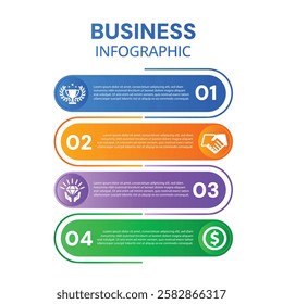 Business timeline infographic template with icons designed with icons and 4 options or steps