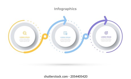 Business timeline infographic template. Vector elements process with circle and 3 options or steps.