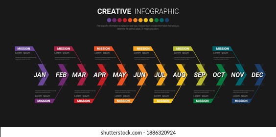 Business timeline infographics design vector, all month planner design can be used for Business concept with 12 options, steps or processes. 
