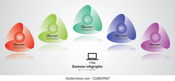 El diseño de infografías de línea de tiempo o de negocios, vectores e íconos de marketing, se pueden utilizar para diseño de flujo de trabajo, diagrama, informe anual, diseño web. Concepto de negocio con 5 opciones, pasos o procesos.