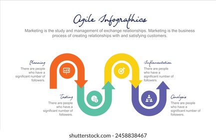 Business timeline infographics template with 4 options, steps, arrow and icons. Can be used for flowchart, presentation, workflow or process.