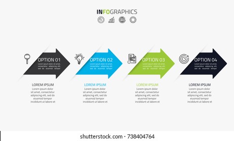 Business Timeline Infographics Template With 4 Options, Steps, Arrow And Icons. Can Be Used For Flowchart, Presentation, Workflow Or Process. Vector Eps10 Illustration.