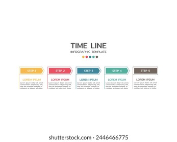 Business timeline infographics template with 5 options, steps, arrow and icons. Can be used for flowchart, presentation, workflow or process.