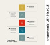 Business timeline infographics vector template. Project presentation with progress steps. Minimal design eps10 illustration.