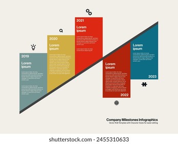 Plantilla de Vector de infografías de línea de tiempo empresarial. Símbolo de hitos de empresa o proyecto. Ilustración de diseño minimalista.