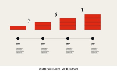 Geschäftliche Zeitachse Infografik, Vektorvorlage. Projektpräsentation mit Fortschrittsschritten. Minimales Design eps10-Abbildung.