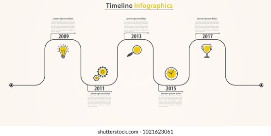 infografías de la línea de tiempo del negocio. Proceso de trabajo con períodos de años.