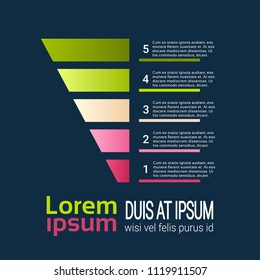 business timeline process chart infographics funnel template used for presentation and workflow layout diagram, web design. Infographic data graphic collection copy space vector illustration