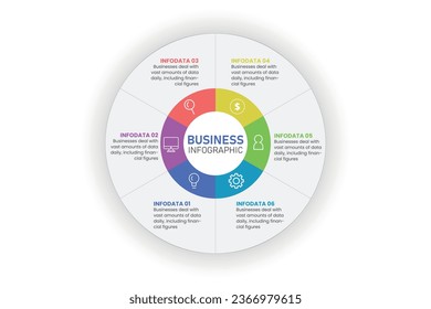 Business timeline process infographic template with 6 options for presentations, advertising, layouts, annual reports