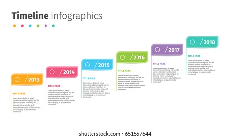 Escala de tiempo del negocio con infografías de marcas de paso. Elementos gráficos de hitos corporativos. Plantilla de diapositiva de presentación de la empresa con períodos de año. Diseño moderno de líneas de tiempo de historial vectorial.