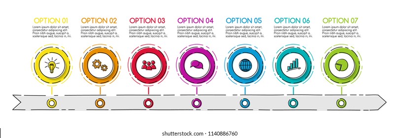 Business timeline template with hand drawn elements. Vector.