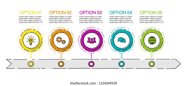 Business timeline template with hand drawn elements. Vector.
