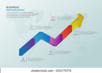 Business timeline visualization, Infographic element with 3D arrow graph and 5 options, Can be used for process, presentation, diagram, workflow layout, web design, Vector bussines template.