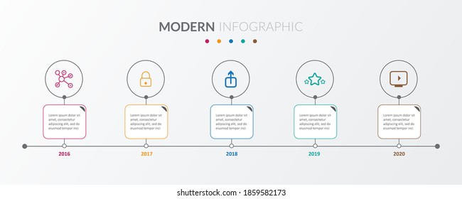 Business timeline workflow infographics. Corporate milestones graphic elements. Company presentation slide template with year periods. Modern vector history time line design.