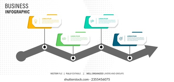 Business timeline workflow infographics. Corporate milestones graphic elements. Company presentation slide template with year periods. Modern vector history time line design.
