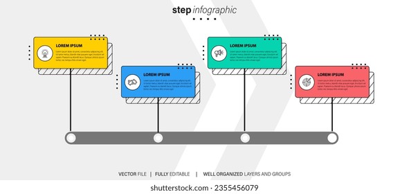 Business timeline workflow infographics. Corporate milestones graphic elements. Company presentation slide template with year periods. Modern vector history time line design.
