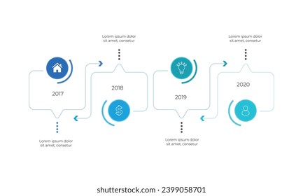 infografías del flujo de trabajo de la línea de tiempo de negocios. Elementos gráficos de hitos corporativos. Plantilla de diapositiva de presentación de la empresa con períodos de año. Diseño de línea de tiempo de historial vectorial moderno.